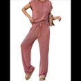 thumbnail image 1 of Conjunto Informal de Dos Piezas de Punto Acanalado para Mujer, Camiseta de Corta y Pantalón , Ideal para el Hogar y para Viajes Rojo L, 1 of 7