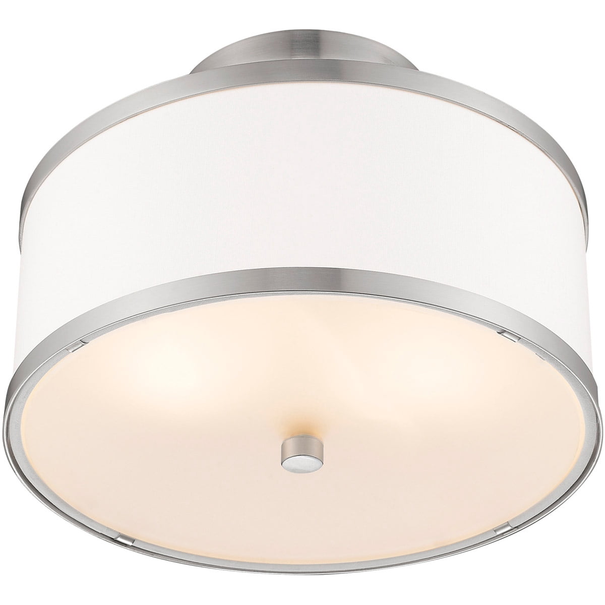 2 Light Brushed Nickel Ceiling Light fixture with Hand Crafted Off-White Fabric Hardback Shade