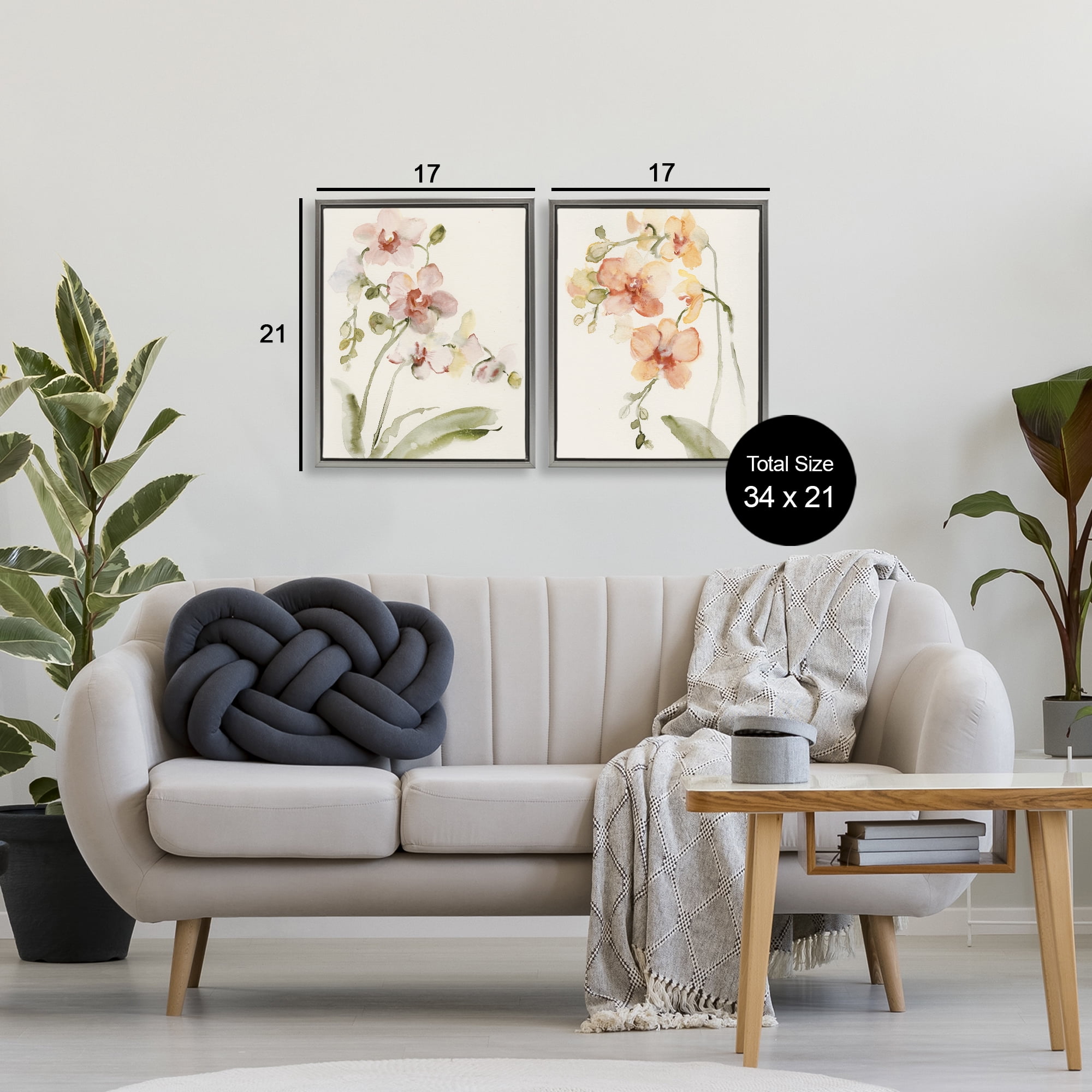 Stupell Industries Delicate Orchids in Bloom 2 Piece Gray Framed Floater Canvas Set, design by Victoria Barnes