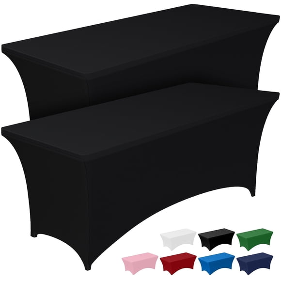 Pureegg Spandex Tablecloth 8ft - 2 Pack, Fitted and Tight Table Cloth for Rectangular Table, Wrinkle-Free and Stretch Table Cover for Party, Wedding,