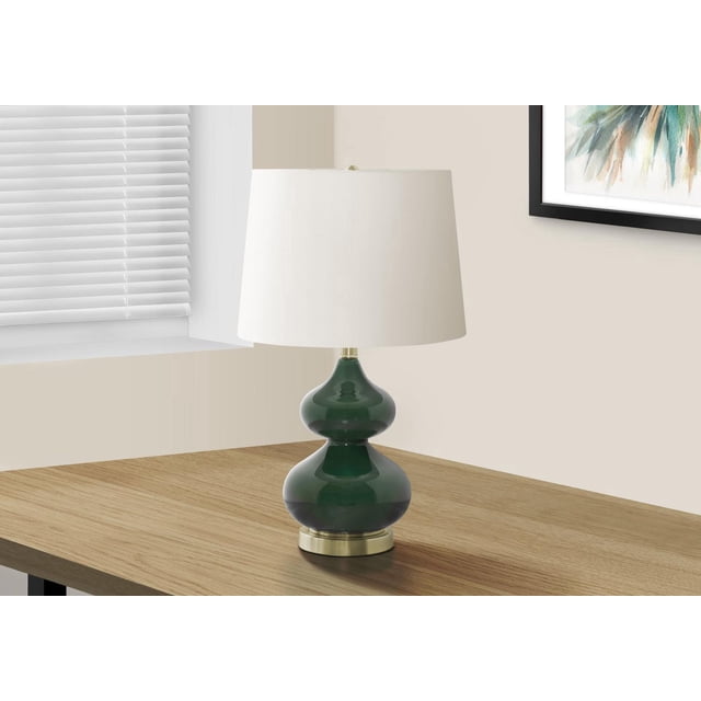 Monarch Specialties Lighting, 24"h, Table Lamp, Green Glass, Ivory / Cream Shade, Contemporary