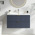 thumbnail image 2 of 30 Inch Bathroom Vanity with Sink Combo, Floating Bathroom Vanity with 2 Fluted Drawers & Metal Handle, Modern Wall Mount Storage Cabinet with Ceramic Integrated Sink for Small Space (Blue), 2 of 6