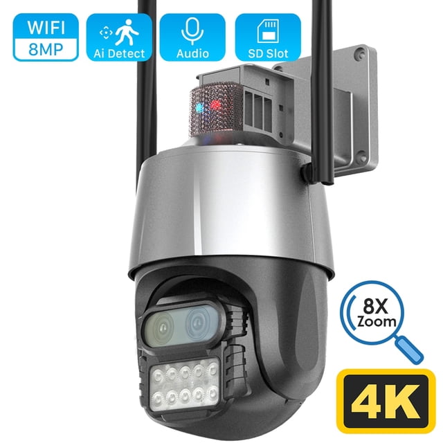 Cámara de 8MP 4K con Wifi para exteriores con alarma de sirena antirrobo, lente Dual, Zoom 8X, cámara domo de velocidad PTZ, Ai, seguimiento automático, cámara IP CCTV