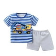 thumbnail image 3 of Swuxness Toddler Casual Short Sleeve 2 Piece Sets, Kids Summer Outfit Sets, Kids Summer Printed Sports Round Neck Shorts Set Blue, 110, 3 of 4