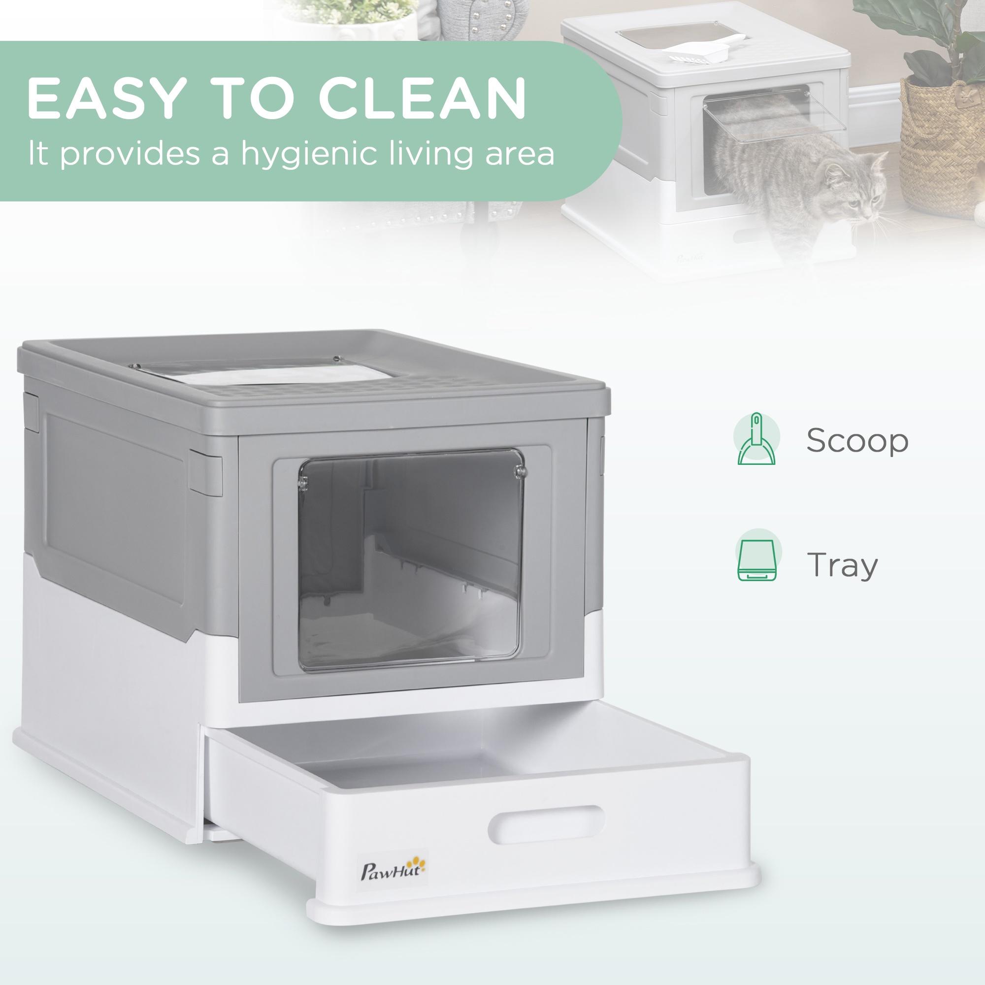 Glavbiku Foldable PP Enclosed Cat Litter Box with Scoop,Portable Pet Cat Litter House with Tray,Gray