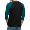 thumbnail image 5 of Men's Long Sleeve Round Neck Contrast Color Raglan Three Quarter Sleeve T-Shirt Top for Spring Fall Weekend Outfit,Black,L, 5 of 8