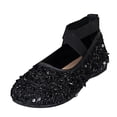 thumbnail image 2 of Miluxas Ballet Flats Shoes for Women with Rhinestone Knit Flat Shoes Sparkly Embellished Elastic Strap Comfortable Wedding Dressy Black 6.5(38), 2 of 9