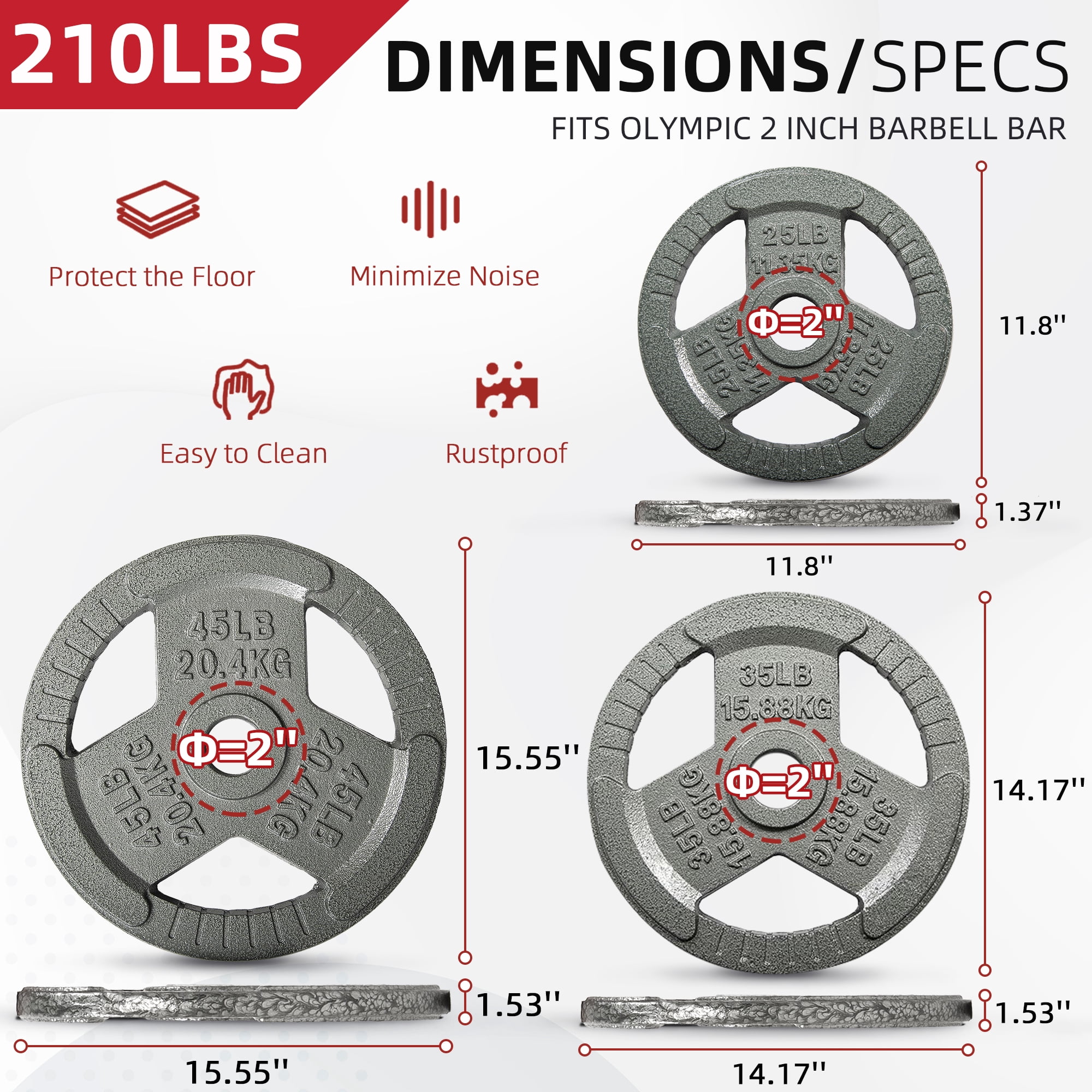 FlexWave Barbell 2-Inch Olympic Bumper Plate Weight Set, 80-240 lbs, Multiple Options