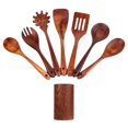 thumbnail image 1 of Wooden Kitchen Utensil Set 8 Piece Cooking Tools With Spoons Spatula Strainer Natural Teak, 1 of 9