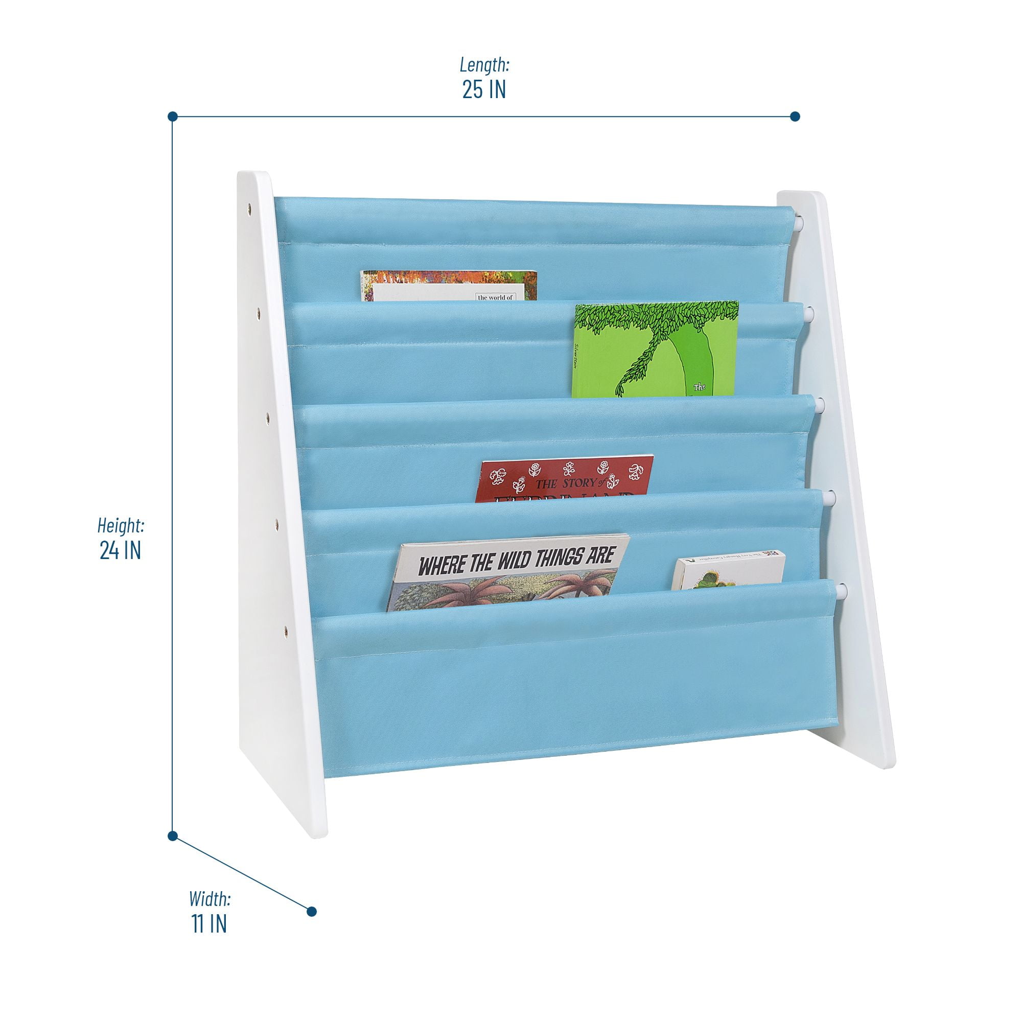 Wildkin Kids Sling Book Shelf - White w/ Aqua