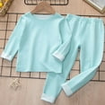 thumbnail image 2 of Penkiiy Toddler Baby Kids Winter Boys Girls Solid Color Long Sleeved Thickening Home Wear Clothes Suit 3-4 Years Sky Blue, 2 of 4