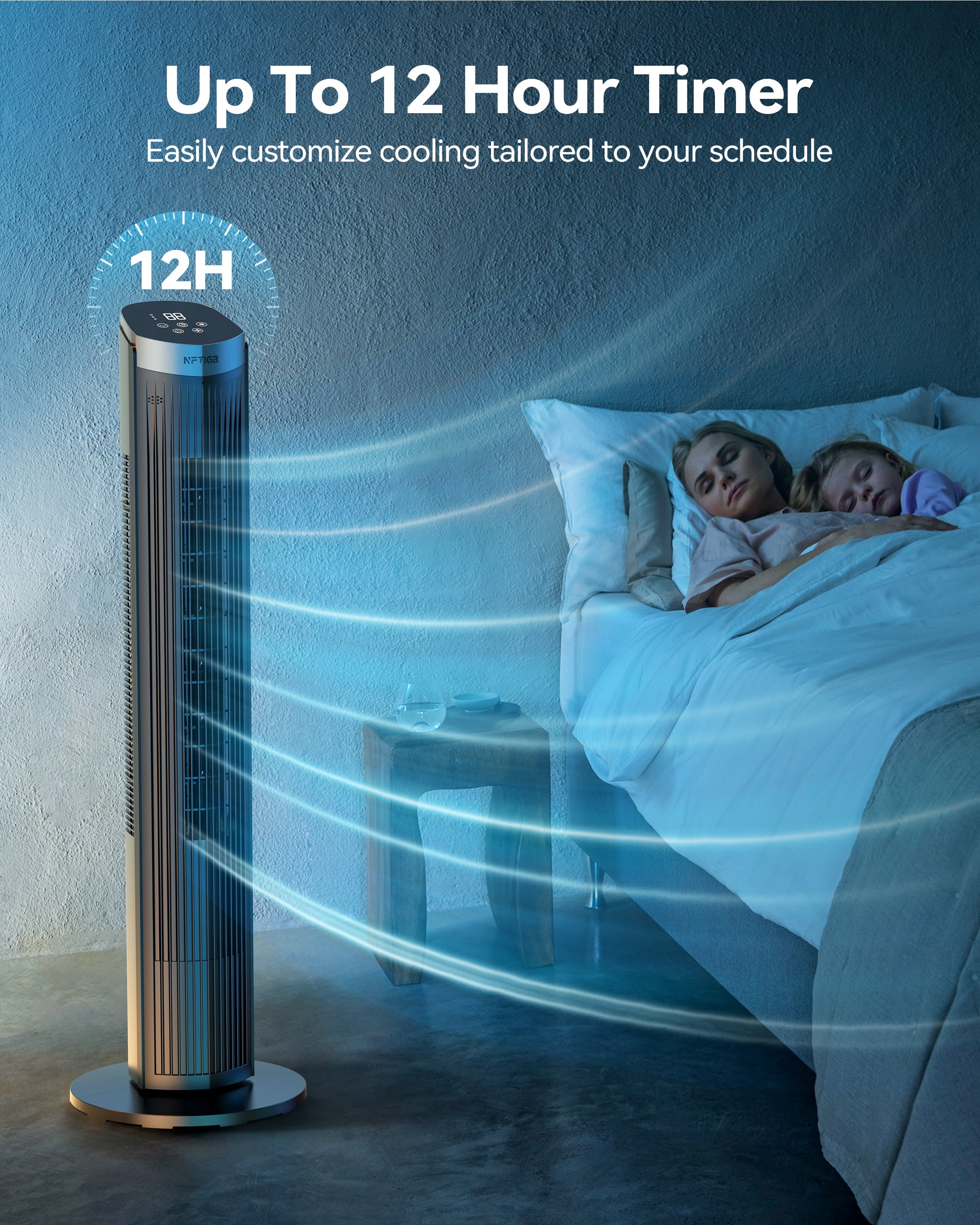NFTIGB 40 inch Tower Fan for Home, 70° Oscillating Standing Floor Fan with Remote, 5 Speeds 3 Modes with Remote Bladeless Fan, New