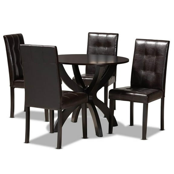 Bowery Hill Dark Brown Faux Leather Upholstered Wood 5-Piece Dining Set