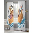 thumbnail image 4 of Cartoon Animals Sheer Curtains 84 Inch Long 2 Panels, Lion RescueBoat in Ocean Light Filtering Rod Pocket Semi Sheer Curtains, Sheer Voile Drapes for Living Room Bedroom, 52"x84", 4 of 5