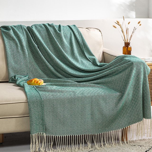 Manta Decorativa para Sofá JAMW Colcha Bonita con Flecos Sencillez 120 x 220 cm Verde