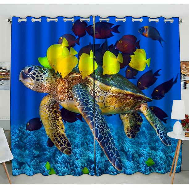 ZKGK Sea Turtle Painting Window Curtain Drapery/Panels/Treatment For