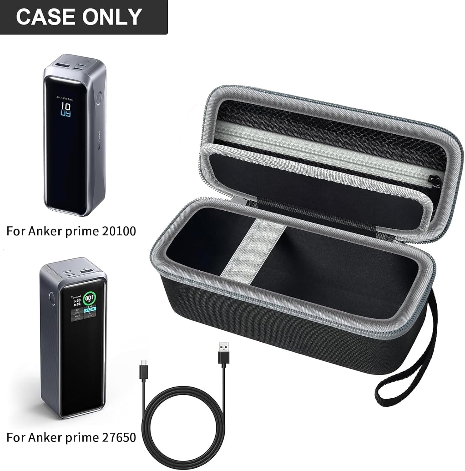 HRTGFD-Case Compatible with Anker Prime Power Bank 27,650mAh 250W &20,100mAh 220W 3-Port Portable Charger, Battery Charging Station Carrying Travel Storage Holder for USB-C Chargers (Box Only)