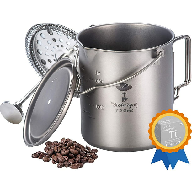 Camping Coffee Cup Titanium Mug, Bestargot® Outdoor French Press Pot, Camp  Cooking Pot, Multi-Functional Travel Mug, Pot, Capacity 25 Fl Oz, Light and  