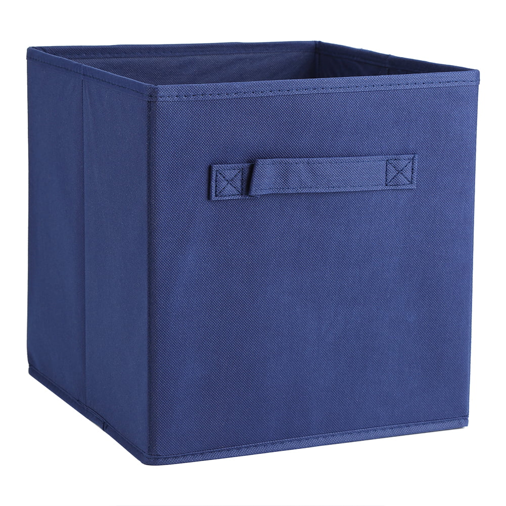 i BKGOO Cloth Storage Bins Set of 6 Thick Fabric Drawers Foldable Cubes Basket Organizer Container with Dual Metal Handles for Shelf Cabinet Bookcase Boxes Navy-Blue 26.5x26.5x28cm 