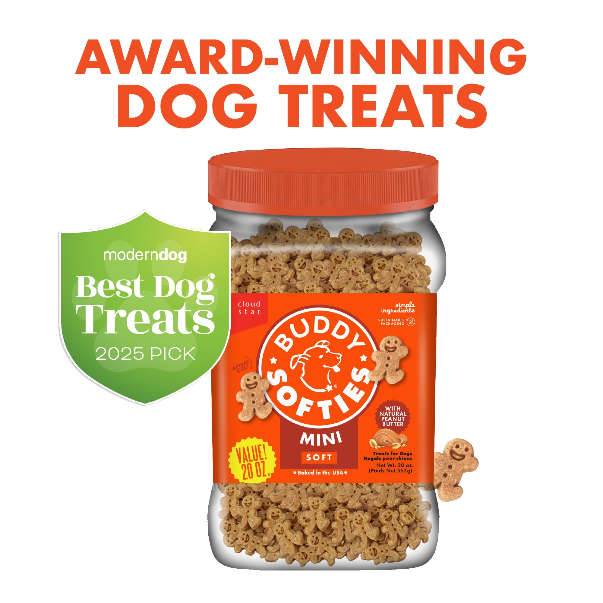 Buddy Softies Soft & Chewy Dog Treats, Peanut Butter, 20 oz. Jar