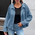 thumbnail image 2 of Hueook Barn Jackets for Women's Casual Sleeve Zipper Loose Suede Textured Coat Long Sleeve Hoodless Casual Coat/Jacket Light Blue S, 2 of 8