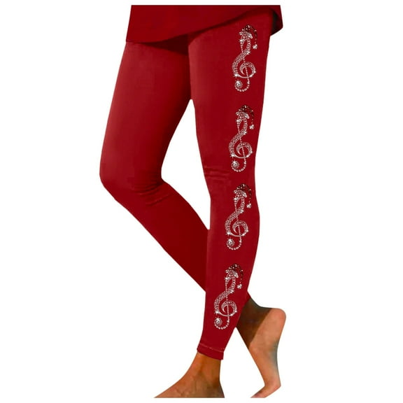 Fiaer Christmas Womens Leggings Soft Stretch Plus Size Xmas Yoga Pants Printed Slim Fit High Waisted Holiday Trousers Red XL