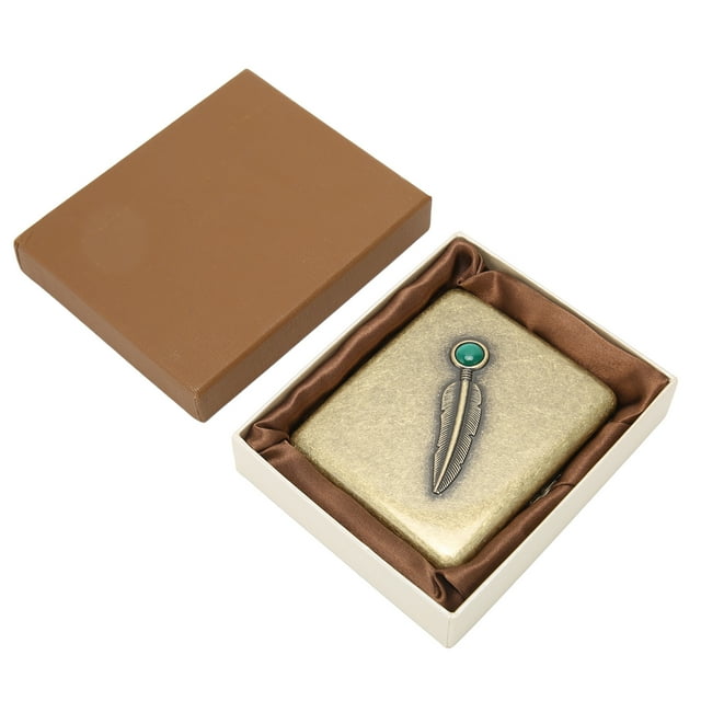 Estuche metálico para cigarrillos con doble clip de resorte, de latón, vintage, con alas de jade para 20 cigarrillos.