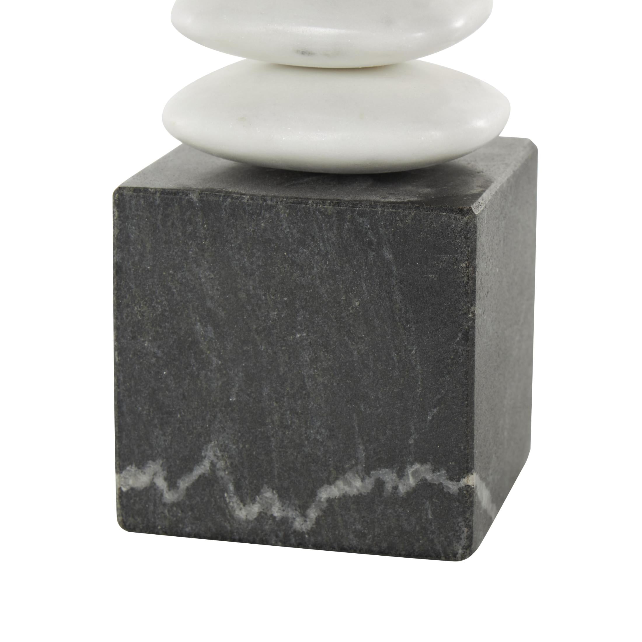 3" x 9" White Marble Stacked Stone Abstract Sculpture with Black Block Base, by DecMode