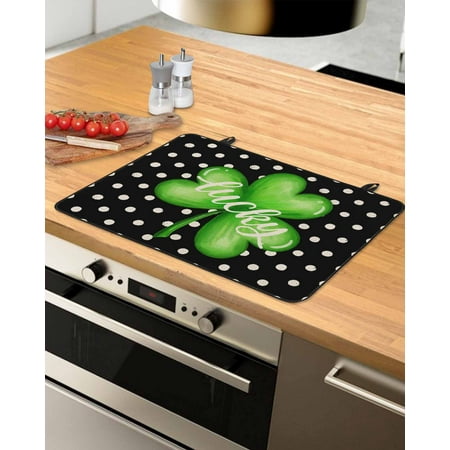 

St. Patrick s Day Stove Top Covers for Electric Stove Heat Insulation Fireproof Glass Cooktop Cover Counter Top Glass Stove Cover 29 x21 Green Lucky Clover Black White Polka Dots