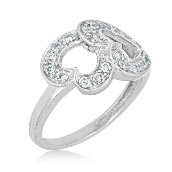AVORA 10K White Gold Simulated Diamond CZ Double Heart Fashion Ring  - Size 6.5