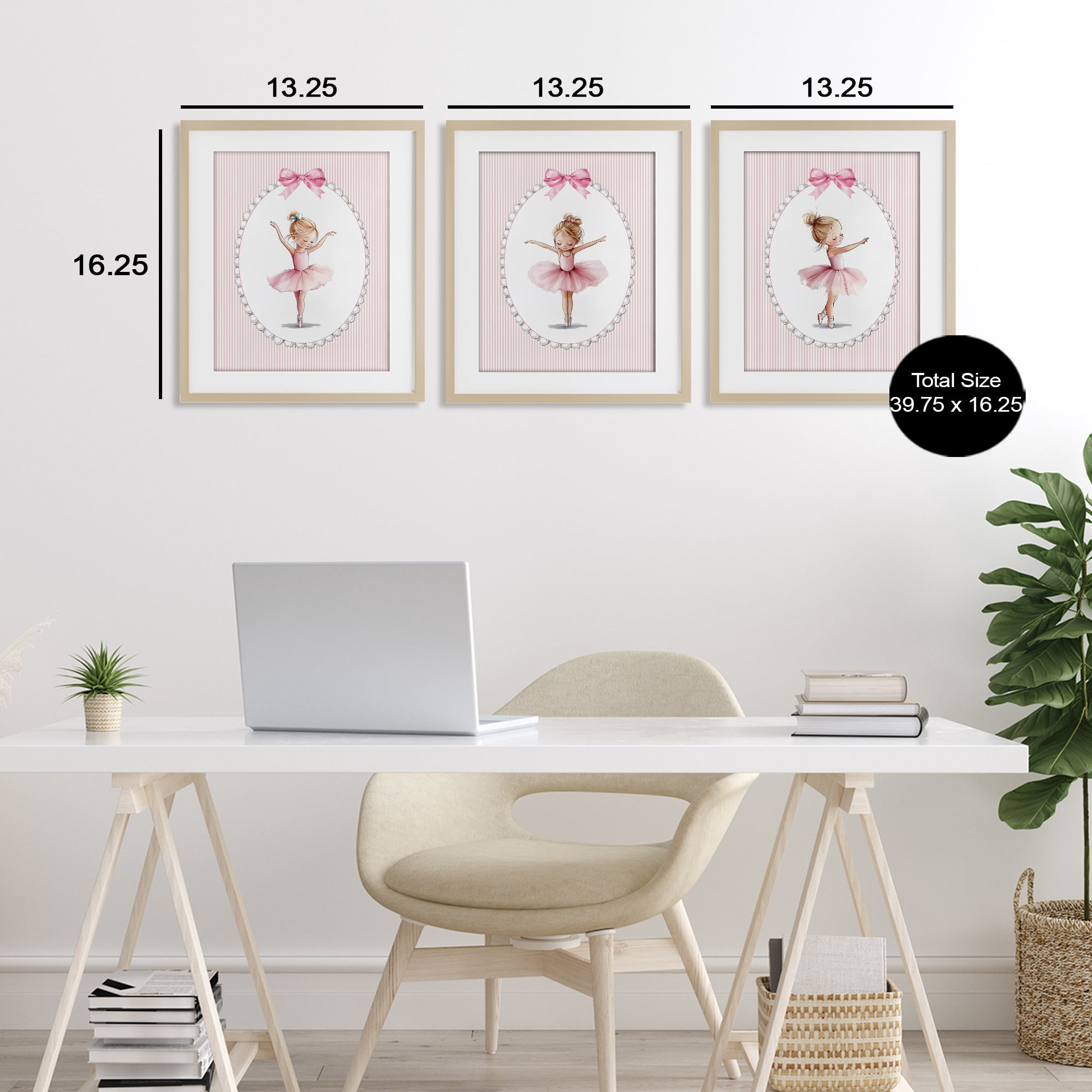 Stupell Industries Dancing Ballerinas in Pink 3 Piece Birch Framed Print Under Glass Set, design by Christine Simpson Art