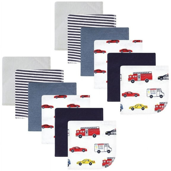 Hudson Baby Infant Boy Flannel Cotton Washcloths, Going Places 12 Pack, One Size