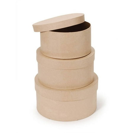 Round Tzedakah Box - Papermache Round Box Set 3