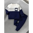 thumbnail image 5 of Loicainy Baby Toddler Boys Fall Clothes Sets 3 6 12 18 24 Months 2T 3T Long Sleeve O Neck Patchwork Pullover Solid Color Pants Outfits, 5 of 10