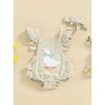thumbnail image 3 of Musuos Baby Girls Summer Cute Rompers 3M 6M 12M 18M Fuzzy Duck/Cow Embroidered Ruffles Fly Sleeve Bodysuits with Headband, 3 of 9
