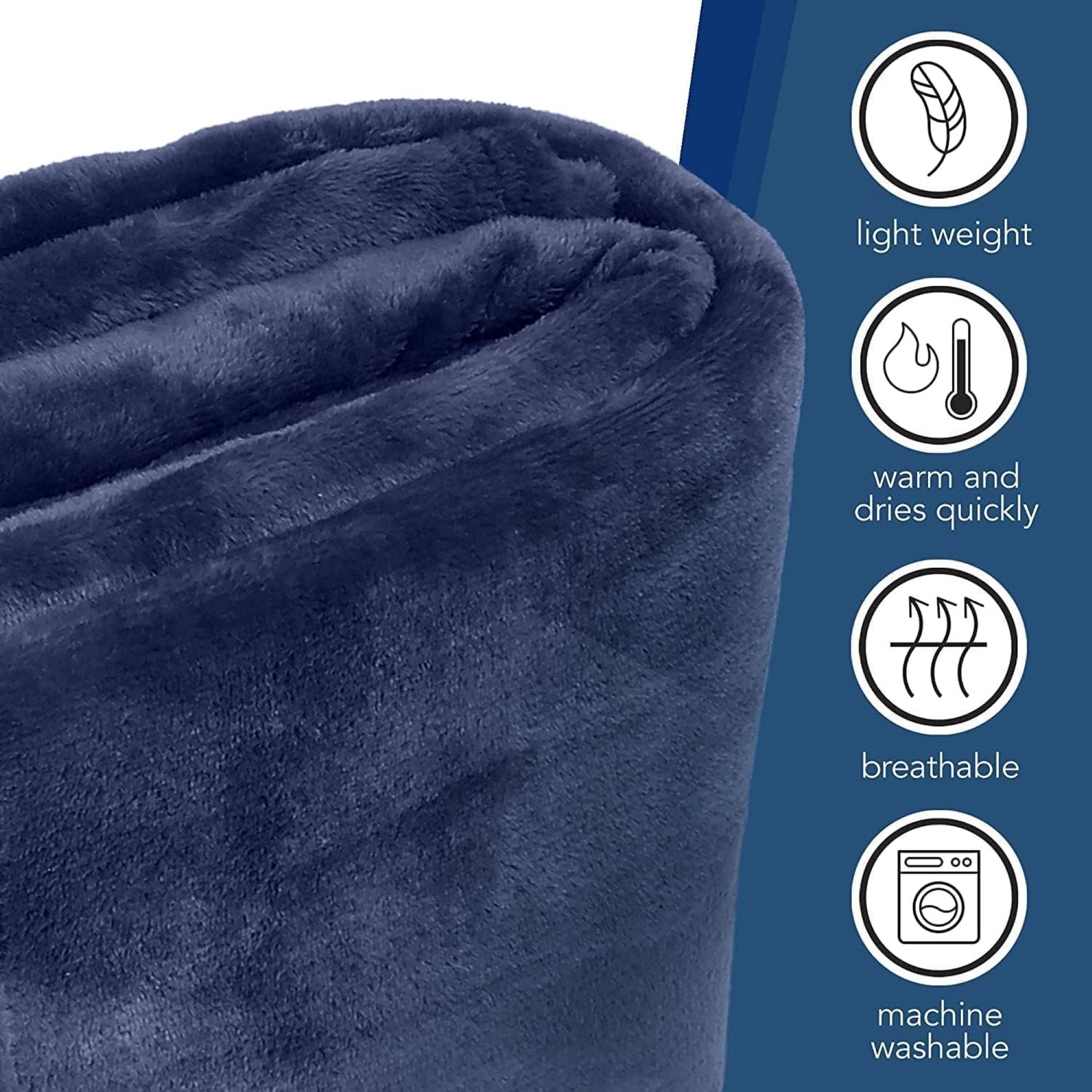 24 pack Trail maker Plush 60”L x 50”W Lightweight Microfiber Sherpa Adult Throw Blankets in Navy Blue