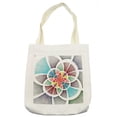 thumbnail image 1 of Colorful Tote Bag, Circles with Fractal Lines Forming an Abstract Flower Geometric Sketch, Cloth Linen Reusable Bag for Shopping Books Beach and More, 16.5" X 14", Cream, by Ambesonne, 1 of 2
