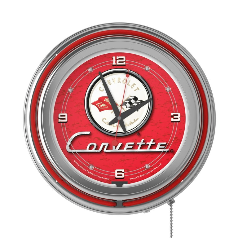 Corvette C1 Neon Clock - 14 inch Diameter - Red