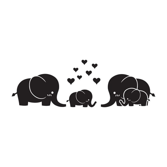 Babies Adorable Animal Wall Decal Decoration Cute Little Elephant Family Little Hearts Mom Dad And Baby Lasts Years and Easily Removable - Size: 10 In(W) x 3 In(H)