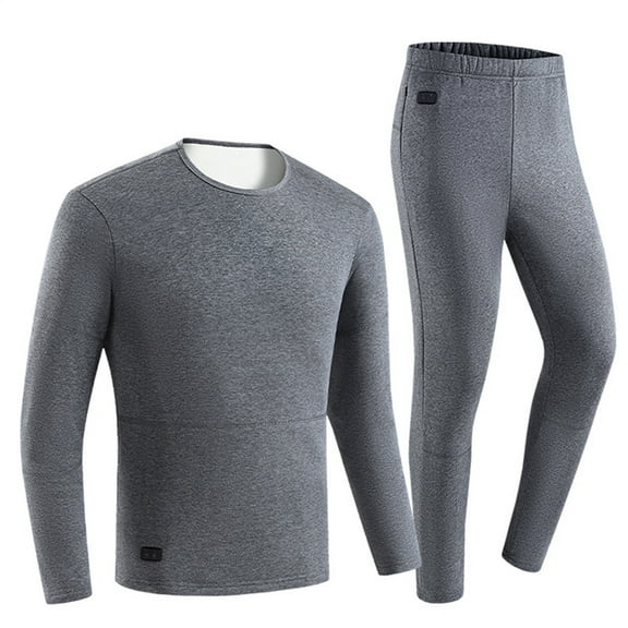 Rohuuque Men's Unisex Thermal Long Johns Set Plus Sized 3-Level 30 Zone Heating Underwear Washable Temperature Winter Warm Skiing Set Gray