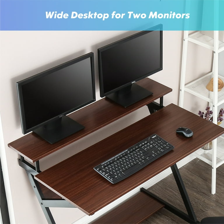 Small Computer Gaming Desk with 3 Height Adjustable Monitor Stand (3.2,  4.3, 5.5) for Small Space, 40 inch Writing Desk with Storage Shelves for