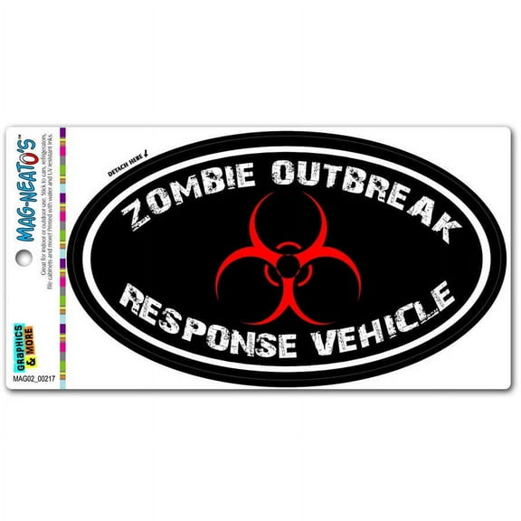 Zombie Outbreak Response Vehicle White Black Euro Oval Automotive Car Refrigerator Locker Vinyl Magnet