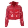 thumbnail image 1 of TheFound Women Long Sleeve Stand Collar Metallic Quilted Puffer Jackets, 1 of 8