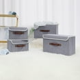 thumbnail image 7 of Storage Bin with Lid Storage Boxes with PU Leather Handles PP Plastic Board Decorative Foldable Lidded Cotton Linen Fabric Home Cubes Baskets Closet Organizer Container - Green, Small Size, 7 of 7