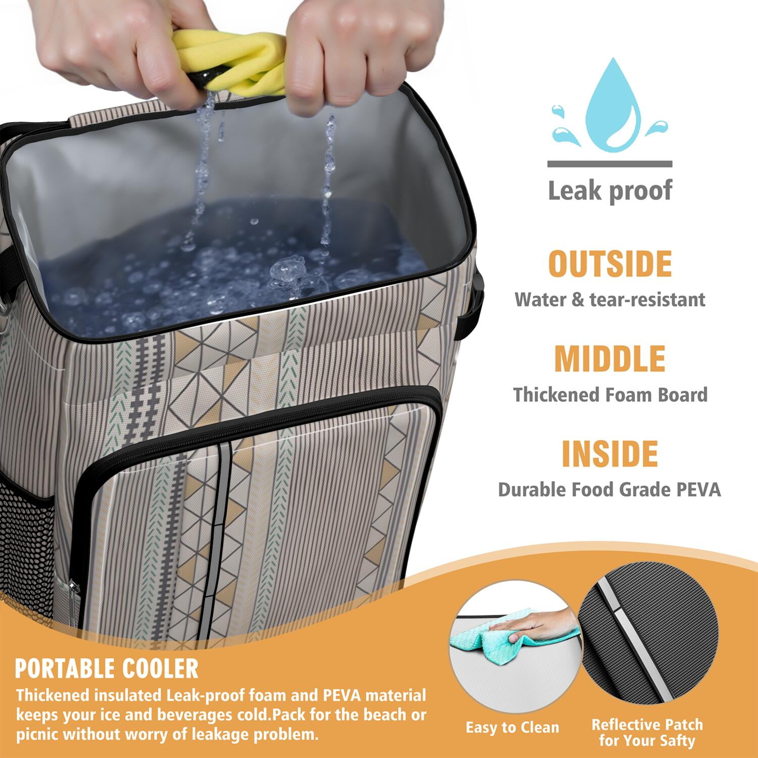 Travel Cooler Bag - Boho Bohemia Pioneer Flower Geometric Line Art Camping Beer Cooler Backpack with Bottle Opener- Waterproof Insulated Picnic Backpacks - Cooler Bag for Beach