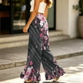 thumbnail image 5 of Boho Print Palazzo Pants for Women, High Waist Drawstring Wide Leg Trousers - Summer Flowy Ruffle Hem Lounge Bottoms Pink L, 5 of 7