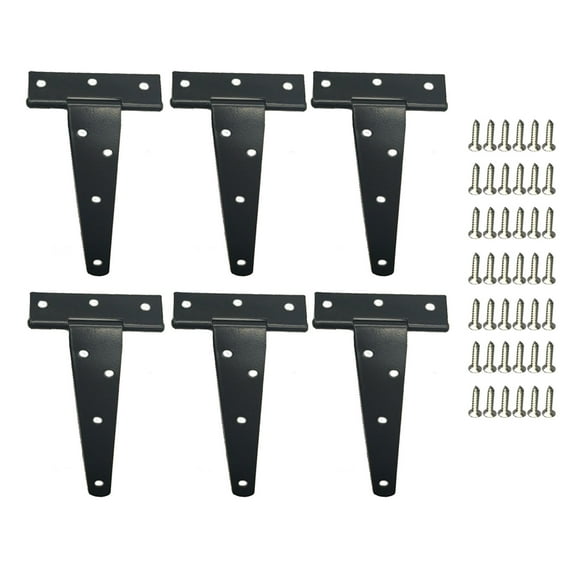 T Strap Hinges, Anti Rust Gates Strap Hinges Smooth Galvanizing Iron 6pcs 5 Inch for Home Indoor for Barn Doors