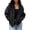 Black, variant on Women's Denim Bomber Jacket Hooded Vintage Washed Zip Up Long Sleeve Jean Coat with Elastic Hem Casual Loose Outerwear with Pockets L