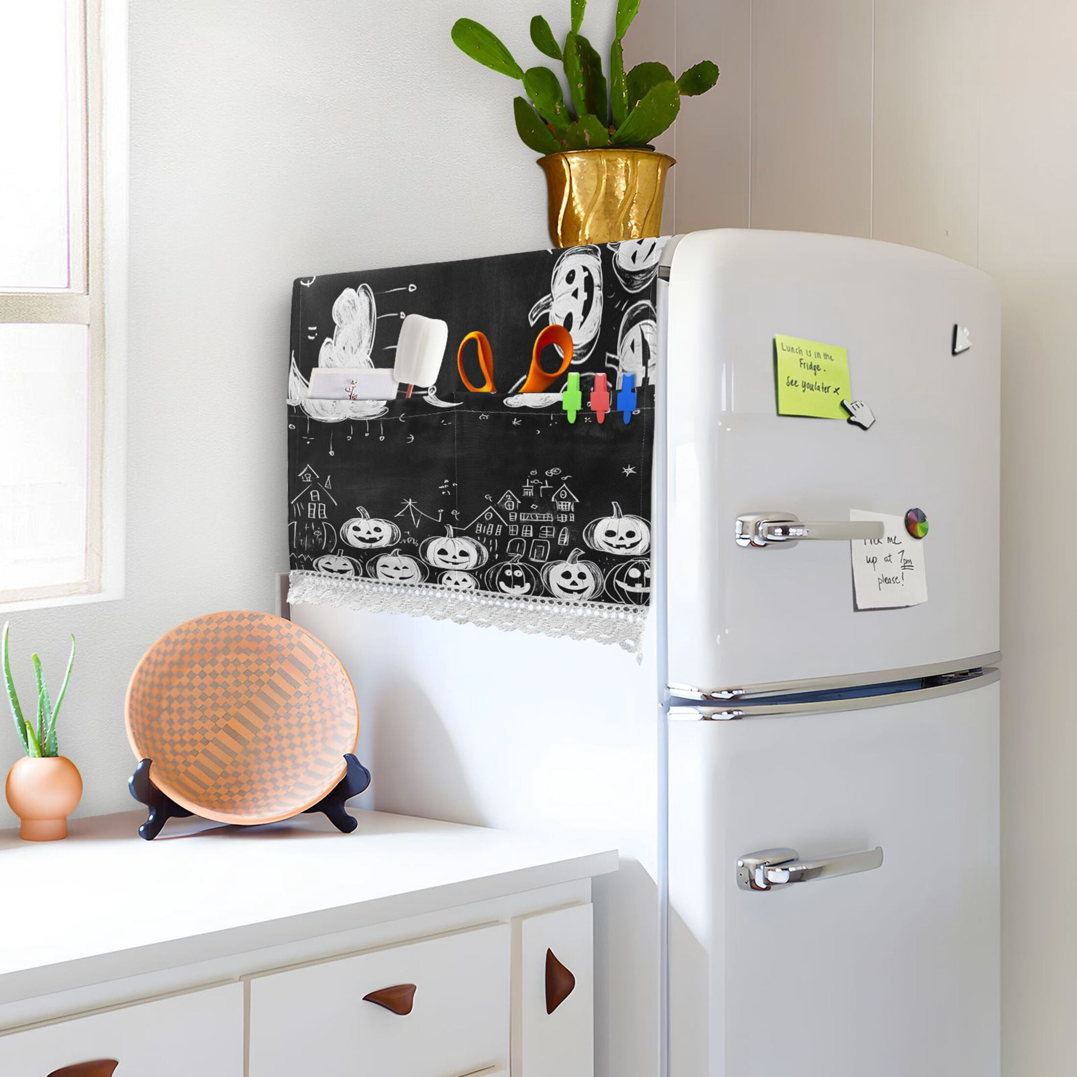 Pumpkins CityWasher and Dryer Covers Dust-Proof and Oil Resistant Fridge Cover with 4 Storage Pockets Washing Machine Top Cover for Laundry Kitchen Home 51.2 x 22 In