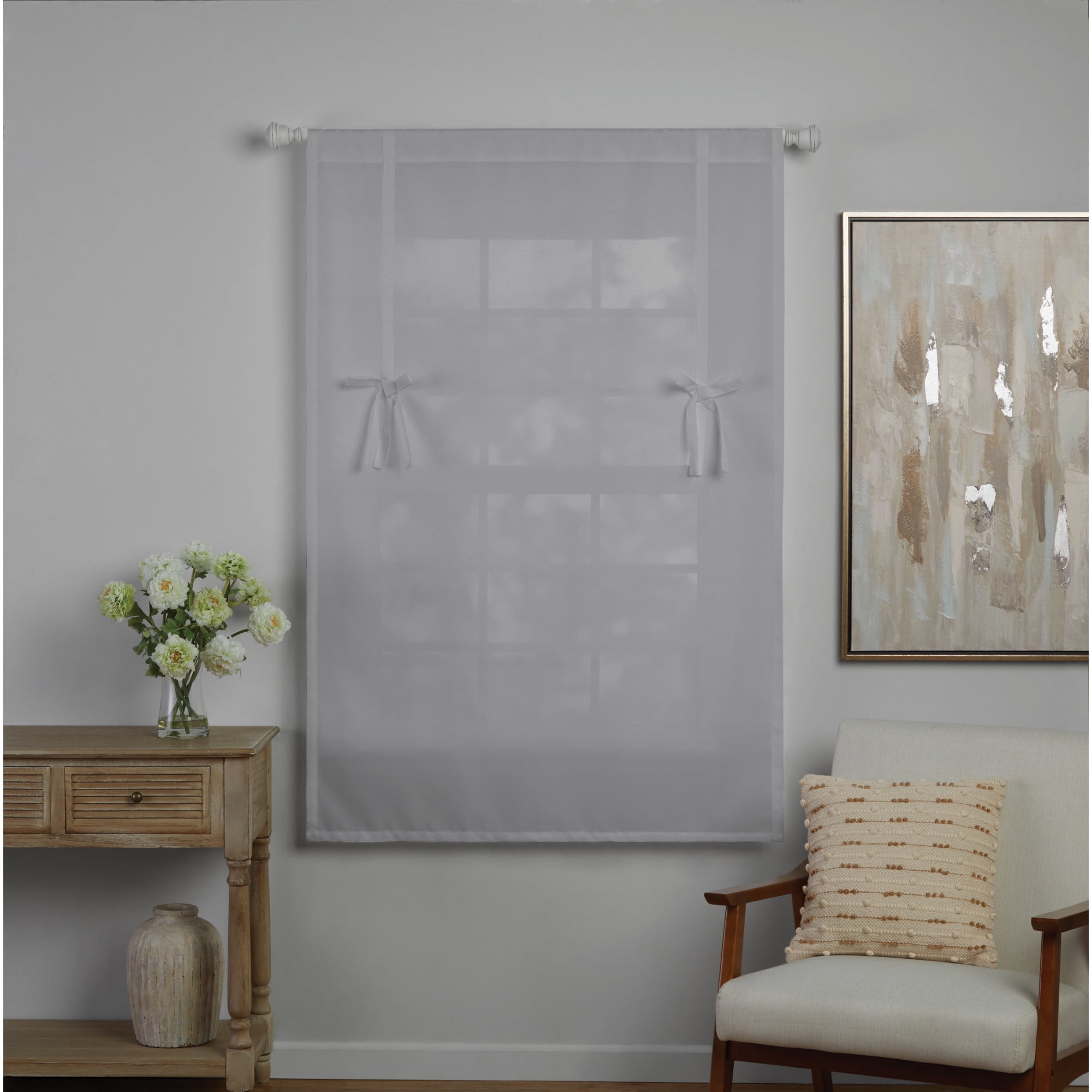Mainstays Tie Up Balloon Shade Soft Silver Light Filtering Pole Top 1 Piece, 42" W x 63" L